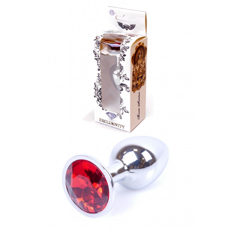 Plug analny Boss Series Silver steel - red diamond