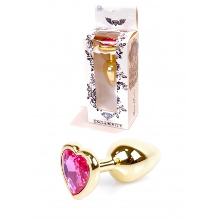 Plug analny Boss Series Gold steel - pink diamond HEART