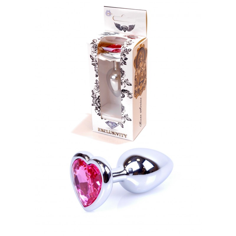 Plug analny Boss Series Silver steel - pink diamond HEART