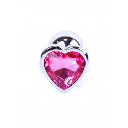 Plug analny Boss Series Silver steel - pink diamond HEART