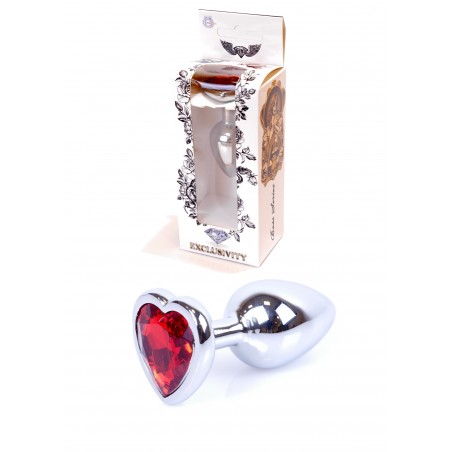 Plug analny Boss Series Silver steel - red diamond HEART