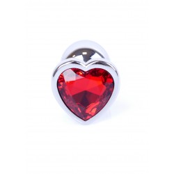 Plug analny Boss Series Silver steel - red diamond HEART