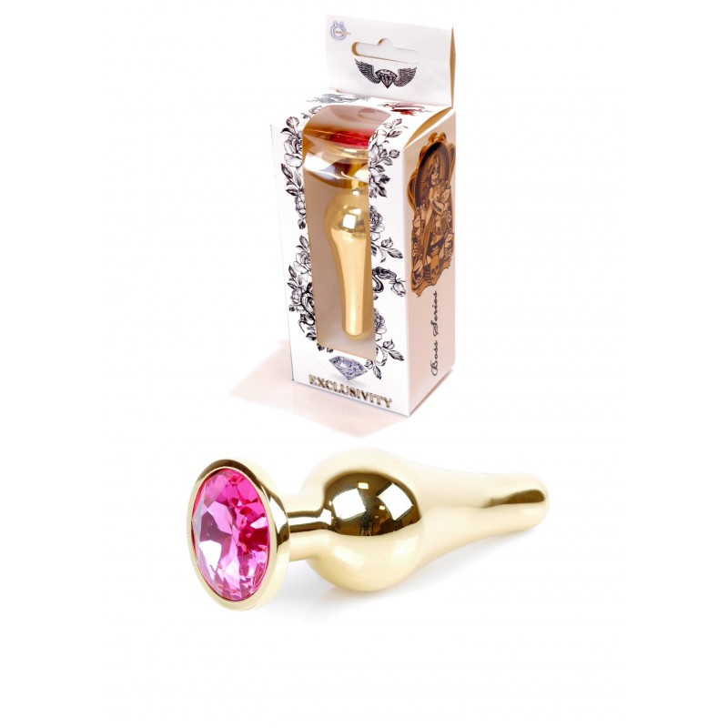 Plug analny Boss Series Gold steel - pink diamond LONG