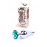 Plug analny Boss Series Silver steel - green diamond LONG