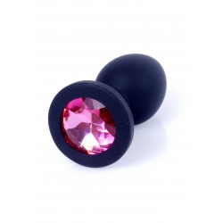 Plug analny Boss Series Black silicone - pink diamond SMALL