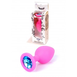 Plug analny Boss Series Pink silicone - light blue diamond MEDIUM