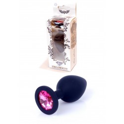 Plug analny Boss Series Black silicone - pink diamond MEDIUM