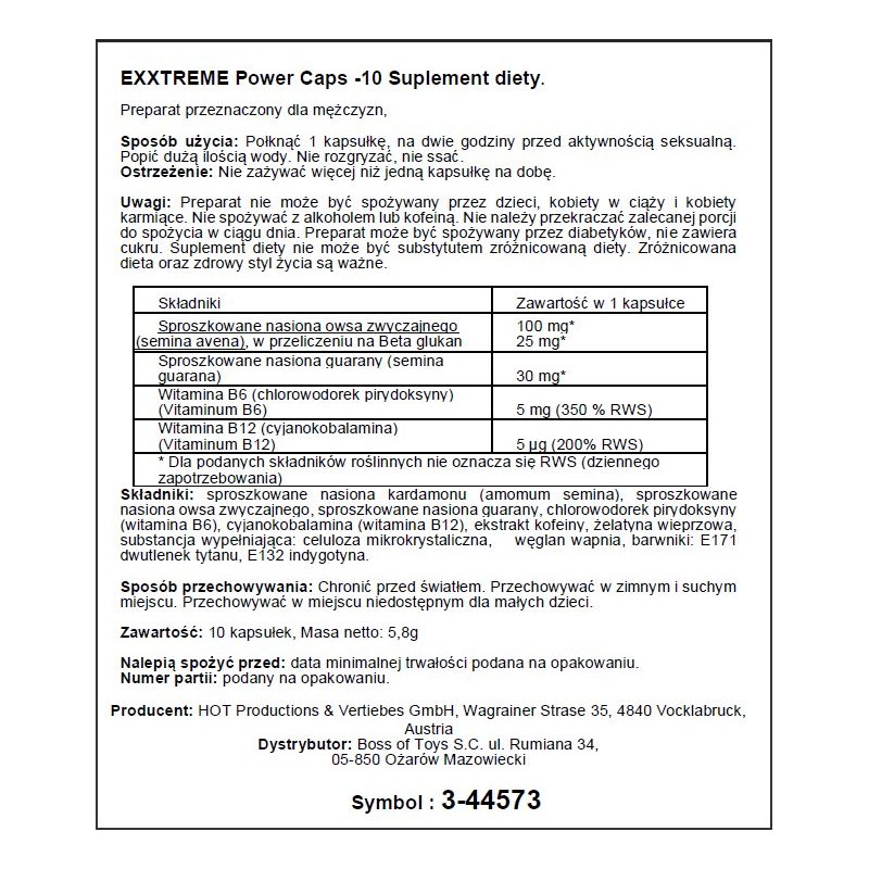 Kapsułki HOT Exxtreme Power 10 szt. Kapsułki HOT Exxtreme Power 10 szt.