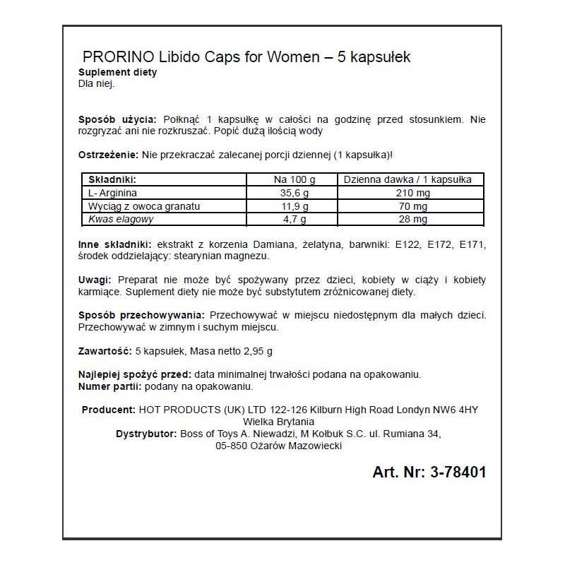 Tabletki EROFLAME Prorino Women 5 szt.